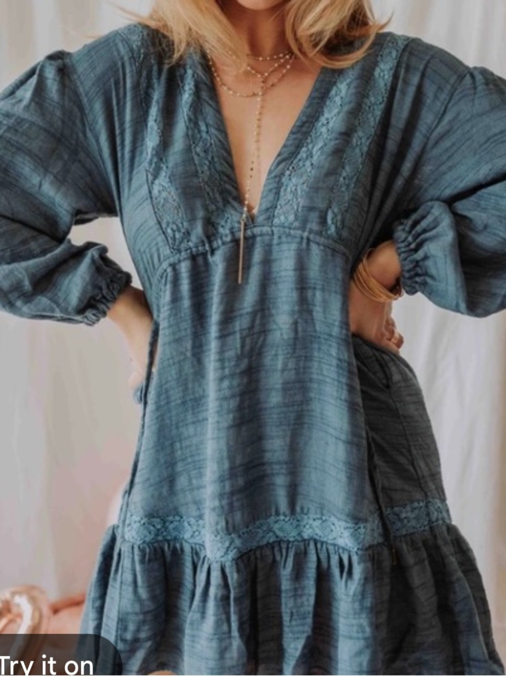 Free People womans Boho Tiered V-Neck mini Dress size M